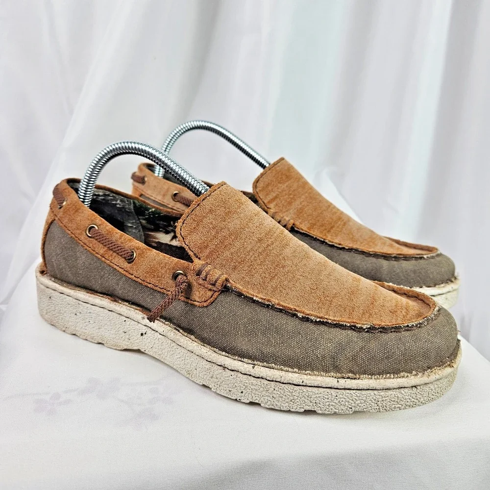 Justin Loafers‎ Men 7.5 M Walker Shoes Ash Cafe Leather Canvas Slip On Boat Shoe
